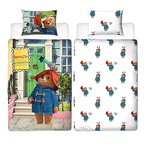 Paddington Bear Friends Bettbezug-Set für Einzelbett, 2-seitig, wendbar, Freunde-Design, passender Kissenbezug, Grau, Polycotton von Paddington