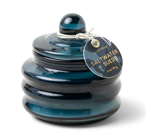 Paddywax Duftkerzen, Duftkerze im Glas, mit Deckel, luxuriös, Kunsthandwerker, 85 g, Marineblau – Salzwasser + Wildleder von Paddywax