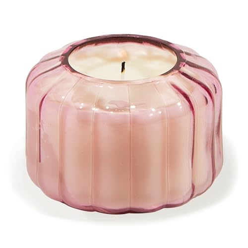 Paddywax Duftkerzen, Vintage-Stil, Ripple-Kollektion, mundgeblasenes Glas, luxuriös, handwerkliche Kerze, 128 g, Pink – Wüstenpfirsich von Paddywax