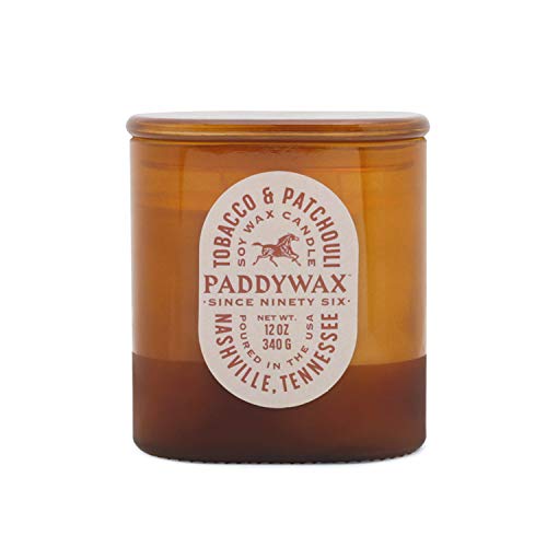 Paddywax Duftkerzen Vista Collection Vintage Style Artisan-Kerze aus Milchglas, 340 g, Tabak und Patschuli von Paddywax