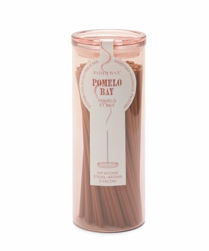 Paddywax Haze Räucherstäbchen im rosanem Glasgefäß mit Deckel, zur Aufbewahrung und zum Aufstellen der Stäbchen, Duft: Pomelo Bay, 100 Stäbchen, IN0006EU von Paddywax