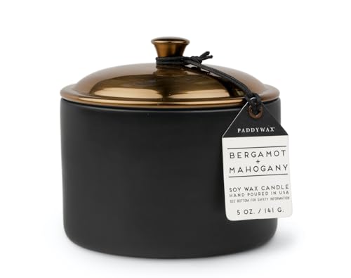 Paddywax Hygge Bergamotte und Mahagoni-Duftkerze im Glas, mit Deckel, 142 ml, Schwarz von Paddywax