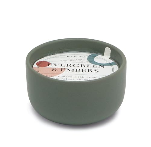 Paddywax Scented Candles Wabi Sabi Collection Duftkerze in wiederverwendbarer, farbenfroher Keramikschale, 99 g, immergrün und Glut von Paddywax