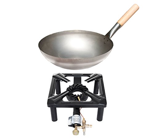 Hockerkocher mit 8.5 kW Leistung, Abmessung 30x30x15cm und Stahl-Wok Ø 30 cm von PaellaWorld