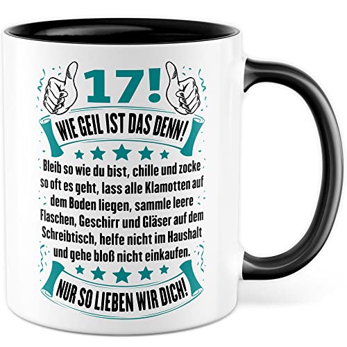17 Tasse Geburtstag Geschenk Kaffeetasse siebzehn lustige Geschenkidee Sohn Kaffee-Becher Humor chillen zocken Spruch Teenager 17ter Familie Witz von Pagma Druck