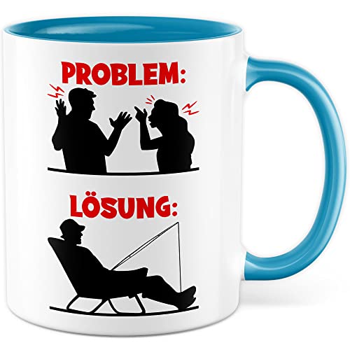 Angler Tasse Fischer Kaffeetasse Angeln Geschenk lustig Fischen Geschenkidee Witz Teetasse (Weiß & Blau) von Pagma Druck