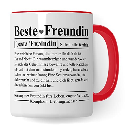Beste Freundin Tasse Definition Freundinen Kaffeetasse BFF Frauen Geschenkidee Geschenk Freunde für immer Freundschaft Spruch (Weiß/Rot) von Pagma Druck