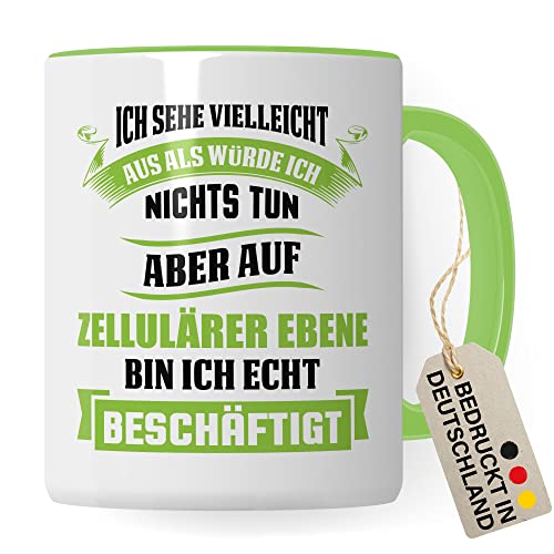 Biologie Tasse Geschenkidee Kaffeetasse Humor Witz Geschenk für Biologielehrer Kaffeebecher Biologe Becher (Weiß & Grün) von Pagma Druck