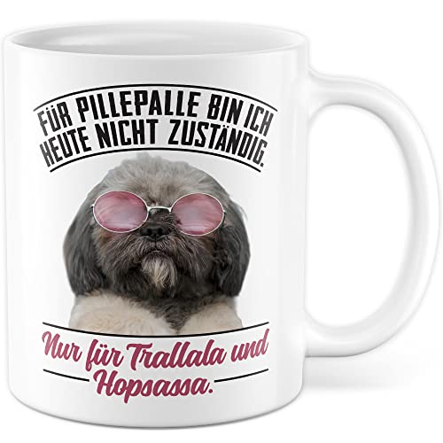 Büro Tasse mit Spruch lustige Kaffeetasse Arbeit Kaffee-Becher mit Witz Arbeitsplatz Job Geschenkidee Kollegen Humor Geschenk Kollegin Chef Kollege Pillepalle Hopsassa Trallala süßes Tier Bild (Weiß) von Pagma Druck