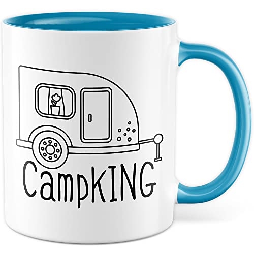 CampKING Tasse Camping Geschenkidee Wohnwagen Kaffeetasse Zelt Geschenk für Camper Kaffeebecher Campingplatz Becher (Weiß & Blau) von Pagma Druck