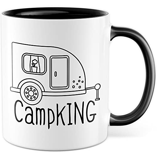 CampKING Tasse Camping Geschenkidee Wohnwagen Kaffeetasse Zelt Geschenk für Camper Kaffeebecher Campingplatz Becher (Weiß & Schwarz) von Pagma Druck