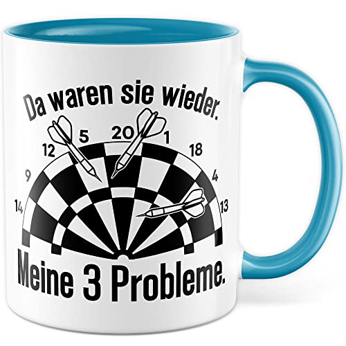 Dart Tasse Dartscheibe Geschenkidee Witz Kaffeetasse Morgen Geschenk für Dartspieler Kaffeebecher Dartpfeil Becher (Weiß & Blau) von Pagma Druck