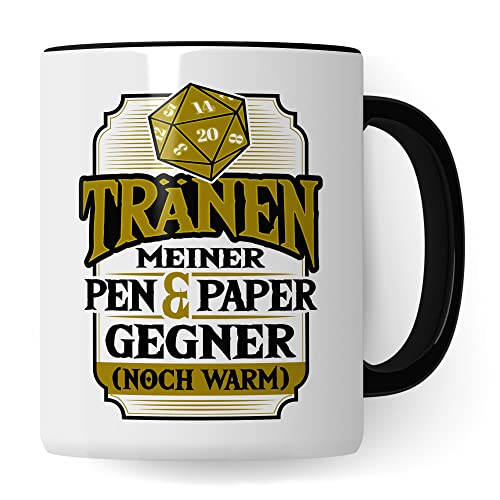 DnD Roleplay Tasse, Tränen meiner Pen & Paper Gegner (noch warm) Spruch, Rollenspiel Spruch D20 Dice Geschenk, Pen & Paper Tabletop D20 Motiv - RPG Dungeon Kaffee-Becher Geschenkidee (Weiß & Schwarz) von Pagma Druck