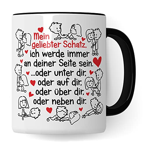 Ehemann Tasse Geschenk, Lieber Schatz ich werde immer an deiner Seite sein Geschenkidee von Ehefrau Kaffee-Becher Kaffeetasse mit Spruch Hochzeitstag Hochzeitsjubiläum Partner Freund (Weiß/Schwarz) von Pagma Druck