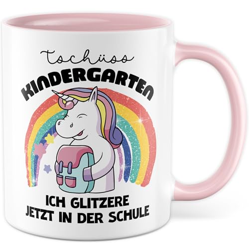 Einschulung Tasse mit lustigen Spruch - Geschenk Tschüss Kindergarten ich glitzere jetzt in der Schule - Kaffeetasse 330ml aus Keramik - Grundschule Erste Klasse Geschenkidee Schule Einhorn Einschulung Tasse mit lustigen Spruch - Geschenk Tschüss Kindergarten ich glitzere jetzt in der Schule - Kaffeetasse 330ml aus Keramik - Grundschule Erste Klasse Geschenkidee Schule Einhorn von Pagma Druck