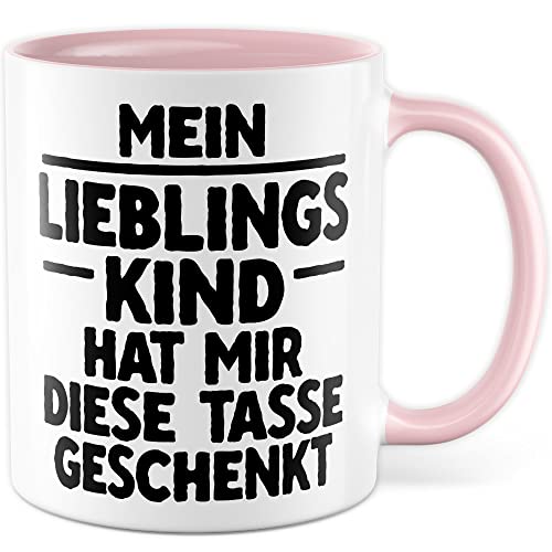 Eltern Tasse mit Spruch lustig Lieblingskind Geschenkidee Weihnachten Geburtstag Geschwister Kaffeetasse Geschenk für Mama Papa Kaffeebecher Sohn Tochter Witz Muttertag Vatertag Becher (Weiß & Rosa) von Pagma Druck