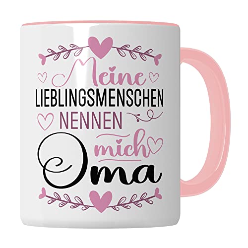 Enkel Tasse Geschenk, Meine Lieblingsmenschen nennen mich Oma Geschenkidee Enkel Enkelkinder Kaffeetasse mit Spruch Kaffee-Becher Enkelin Familie (Weiß/Pink) von Pagma Druck