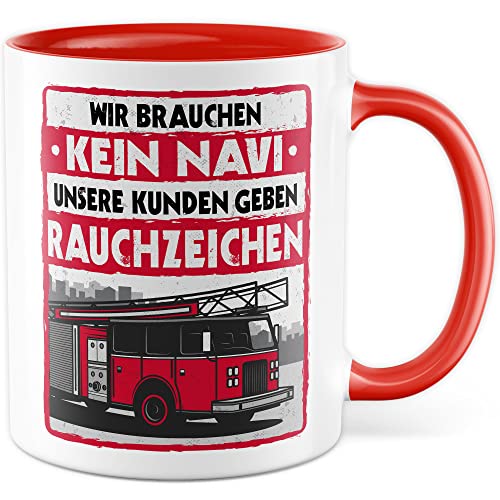 Feuerwehr Tasse Rauchzeichen Geschenkidee Witz Kaffeetasse mit lustigen Spruch Geschenk für Feuerwehrmann Kaffeebecher Feuerwehrauto Becher (Weiß & Rot) von Pagma Druck