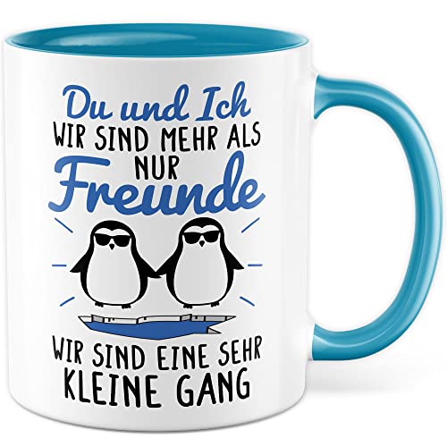 Freunde Tasse Freundin Kaffeetasse sehr kleine Gang Spruch Witz beste Freundinnen Freund Kaffee-Becher Kumpel Pinguine mit Sonnenbrillen lustiges Geschenk Humor Geschenkidee (Weiß/Blau) von Pagma Druck