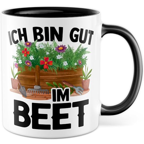 Gärtner Tasse mit Spruch -Geschenk Ich bin gut im Beet - Kaffeetasse 330ml aus Keramik - lustig Hobbygärtner Garten Humor Geschenkidee Männer Papa Pflanzen Kaffee-Becher (Weiß/Schwarz) von Pagma Druck