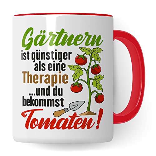 Garten Tasse Gärtnern Tomaten Geschenk Gartenliebhaber Hobby-Gärtner Kaffee-Becher (Rot & Weiß) von Pagma Druck