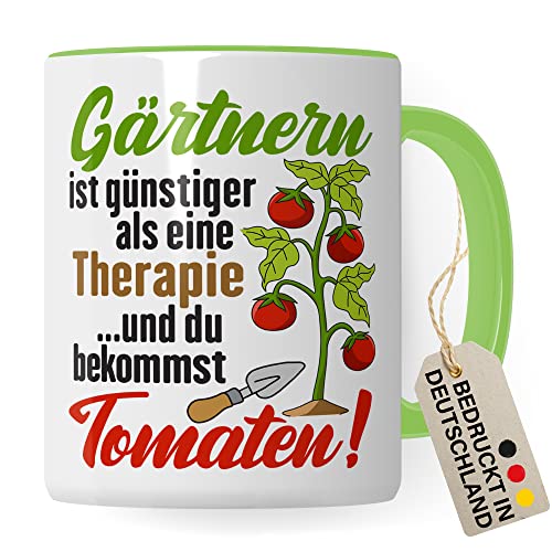 Garten Tasse Geschenk Gärtnern Tomaten Gartenliebhaber Hobby-Gärtner Kaffee-Becher (Grün & Weiß) von Pagma Druck