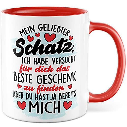 Geburtstag Tasse Schatz Geschenkidee Humor Kaffeetasse mit lustigen Spruch Geschenk für Partner Kaffeebecher Birthday Becher (Weiß & Rot) von Pagma Druck