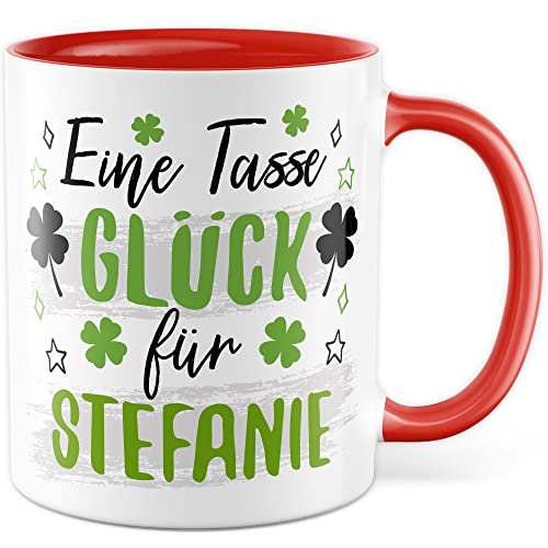 Glück Tasse Personalisierbar Geschenkidee Danke-Schön Kaffeetasse Geschenk für Freunde Kaffeebecher Wunschname Becher (Weiß & Rot) von Pagma Druck