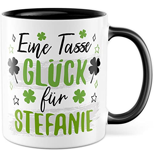 Glück Tasse Personalisierbar Geschenkidee Danke-Schön Kaffeetasse Geschenk für Freunde Kaffeebecher Wunschname Becher (Weiß & Schwarz) von Pagma Druck