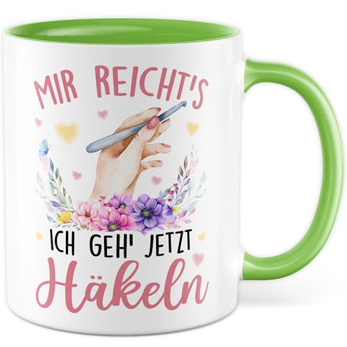 Häkeln Tasse mit Spruch - Geschenk Mir reichts - Ich geh Häkeln - Kaffeetasse 330ml aus Keramik - Häkeln Strickzubehör Kollegin Freundin Geschenkidee lustig Teetasse Kaffee-Becher von Pagma Druck