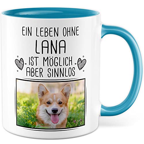 Haustier Tasse personalisiert mit Bild und Name custom Kaffeetasse Hund Katze Geschenk anpassbar Tierhalter personalisierbar Tier Kaffee-Becher Tierfreund Geschenkidee (Blau/Weiß) von Pagma Druck