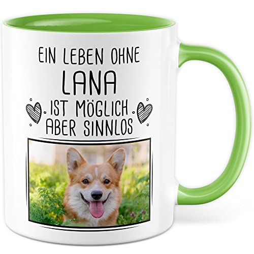 Haustier Tasse personalisiert mit Bild und Name custom Kaffeetasse Hund Katze Geschenk anpassbar Tierhalter personalisierbar Tier Kaffee-Becher Tierfreund Geschenkidee (Grün/Weiß) von Pagma Druck