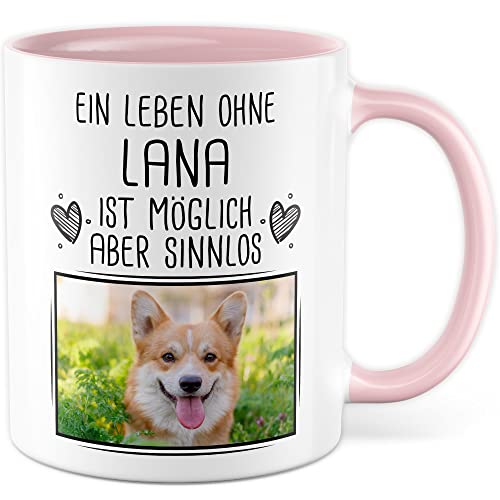 Haustier Tasse personalisiert mit Bild und Name custom Kaffeetasse Hund Katze Geschenk anpassbar Tierhalter personalisierbar Tier Kaffee-Becher Tierfreund Geschenkidee (Rosa/Weiß) von Pagma Druck