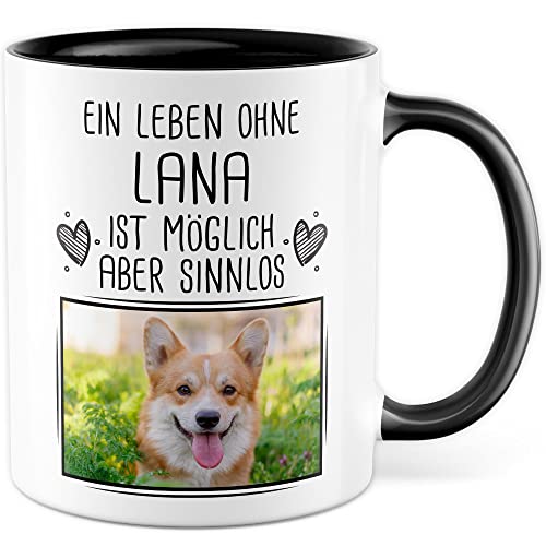 Haustier Tasse personalisiert mit Bild und Name custom Kaffeetasse Hund Katze Geschenk anpassbar Tierhalter personalisierbar Tier Kaffee-Becher Tierfreund Geschenkidee (Schwarz/Weiß) von Pagma Druck