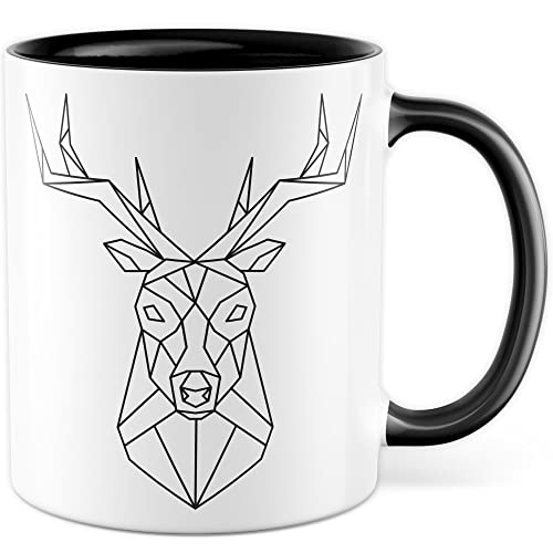 Hirsch-Motiv, hochwertiges Design Tasse Geschenk Hirsch-fans, Fuchs-Tasse Motiv, Geschenk Kollegen, Fuchs Büro-Tasse Wald-Motiv Jäger Jagd Hisrchliebhaber Naturliebhaber (Weiß & Schwarz) von Pagma Druck