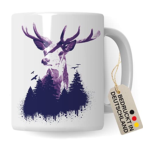 Hirsch Tasse, hochwertiges Design Tasse Geschenk Hirsch-Fans, Natur-Liebhaber Style Kaffee-Becher Handbedruckt in Deutschland von Pagma Druck