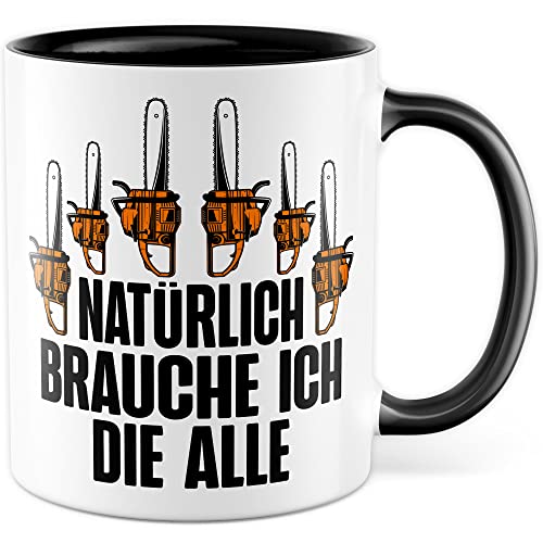 Holzfäller Tasse Kettensäge Geschenkidee Wald Kaffeetasse mit lustigen Spruch Geschenk für Förster Kaffeebecher Motorsäge Becher (Weiß & Schwarz) von Pagma Druck