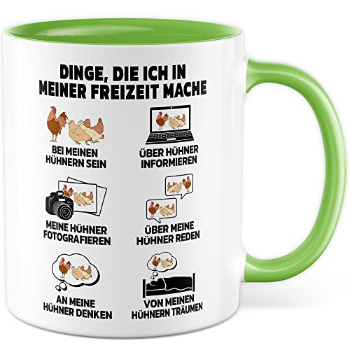 Hühner Tasse Henne Geschenkidee Kaffeetasse Huhn Geschenk für Hühner-Besitzer Kaffeebecher Hahn Becher (Weiß & Grün) von Pagma Druck