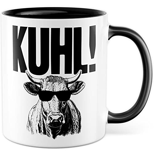 KUHL Tasse mit Spruch witzige Kaffeetasse mit Kuh Motiv Humor Geschenk Geschenkidee Kollegen Büro Kaffee-Becher lustig Freundin Kühe Sonnen Brille Cool Wortwitz Schreibfehler (Weiß/Schwarz) von Pagma Druck