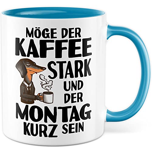 Kaffeeliebhaber Tasse Büro Montag Geschenkidee Arbeitsalltag Kaffeetasse Geschenk für Arbeitskollegen Kaffeebecher Kollegen Becher (Weiß & Blau) von Pagma Druck