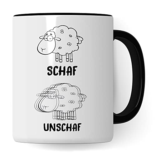 Kaffeetasse mit Spruch: Schaf Unschaf Tasse Büro lustig Becher Witz Schafe Zeichnung Wortspiel Arbeit Geburtstag Geburtstagsgeschenk Weihnachten Humor Kaffeebecher Geschenkidee von Pagma Druck