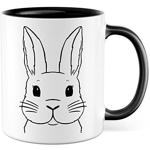 Kaninchen Tasse Hasen Bild süße Kaffeetasse mit Tier Motiv Karnickel Kaffee-Becher Häschen Humor Geschenk Spruch Teetasse Haustier Hase Langohr Halter cute Kaninchen Zeichnung (Weiß/Schwarz) von Pagma Druck