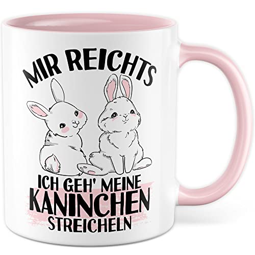 Kaninchen Tasse mit Spruch lustige Kaffeetasse mit Tier Witz Kaffee-Becher Häschen Humor Geschenk Mir reichts ich geh meine Kaninchen streicheln Spruch von Pagma Druck