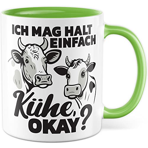 Kühe Tasse mit Spruch lustig Kuh Kaffeetasse Bäuerin Kaffee-Becher Rinder Kuhstall Tasse Ich mag halt einfach Kühe Witz Tasse Humor Bauer Bauernhof Tierhalter Tiere Landwirtschaft Landwirt (Weiß/Grün) von Pagma Druck