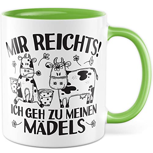 Kühe Tasse mit Spruch lustig Kuh Kaffeetasse Mädels Bäuerin Kaffee-Becher Rinder Kuhstall Tasse Kuhl Witz Tasse Humor Bauernfrau Bauernhof Tierhalter Tiere Landwirtschaft Landwirtin (Weiß/Grün) von Pagma Druck