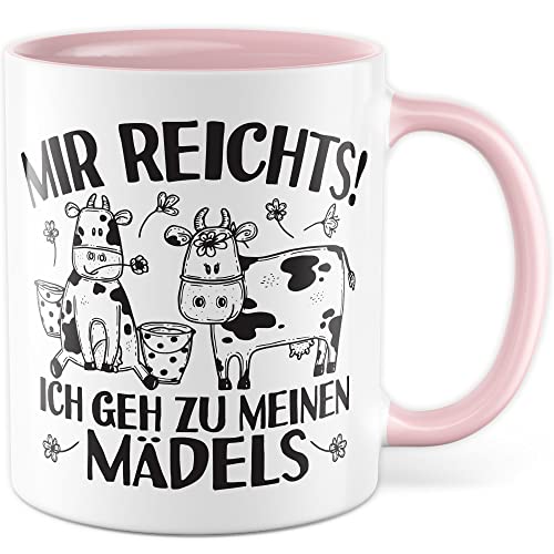 Kühe Tasse mit Spruch lustig Kuh Kaffeetasse Mädels Bäuerin Kaffee-Becher Rinder Kuhstall Tasse Kuhl Witz Tasse Humor Bauernfrau Bauernhof Tierhalter Tiere Landwirtschaft Landwirtin (Weiß/Pink) von Pagma Druck