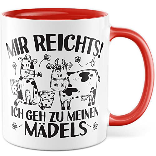 Kühe Tasse mit Spruch lustig Kuh Kaffeetasse Mädels Bäuerin Kaffee-Becher Rinder Kuhstall Tasse Kuhl Witz Tasse Humor Bauernfrau Bauernhof Tierhalter Tiere Landwirtschaft Landwirtin (Weiß/Rot) von Pagma Druck