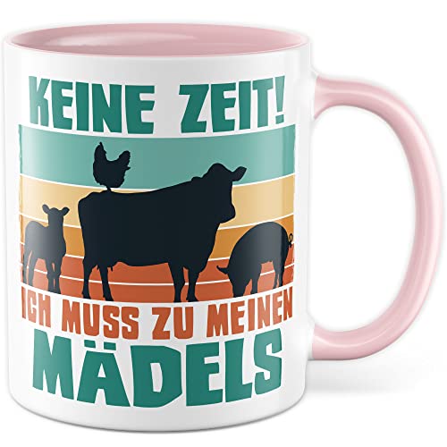 Kühe Tasse mit Spruch lustig Kuh Kaffeetasse Mädels Bäuerin Kaffee-Becher Rinder Kuhstall Tasse Witz Tasse Humor Bauernfrau Bauernhof Tierhalter Tiere Landwirtschaft Landwirtin (Weiß/Pink) von Pagma Druck