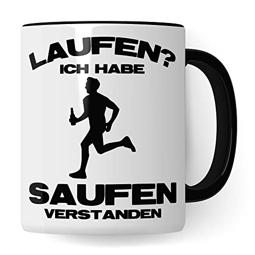 Läufer Tasse Geschenkidee Jogger Kaffeetasse Humor Witz Geschenk für Läuferin Kaffeebecher Joggerin Becher (Weiß & Schwarz) von Pagma Druck