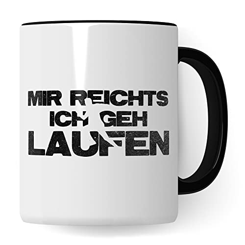 Läufer Tasse Geschenkidee Läuferin Kaffeetasse Humor Witz Geschenk für Jogger Joggerin Kaffeebecher Laufen Becher (Weiß & Schwarz) von Pagma Druck